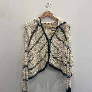 FREE PEOPLE Cream & Black Striped Lacey Hoodie